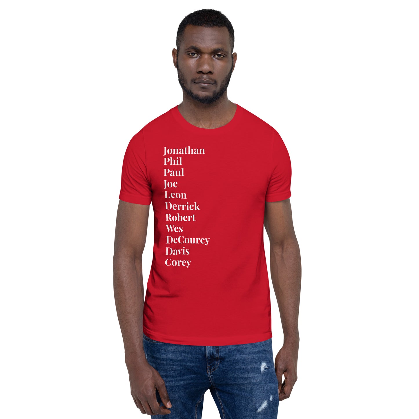 Black TV Male Unisex Tshirt (D9 Red and Blue with White letters options)