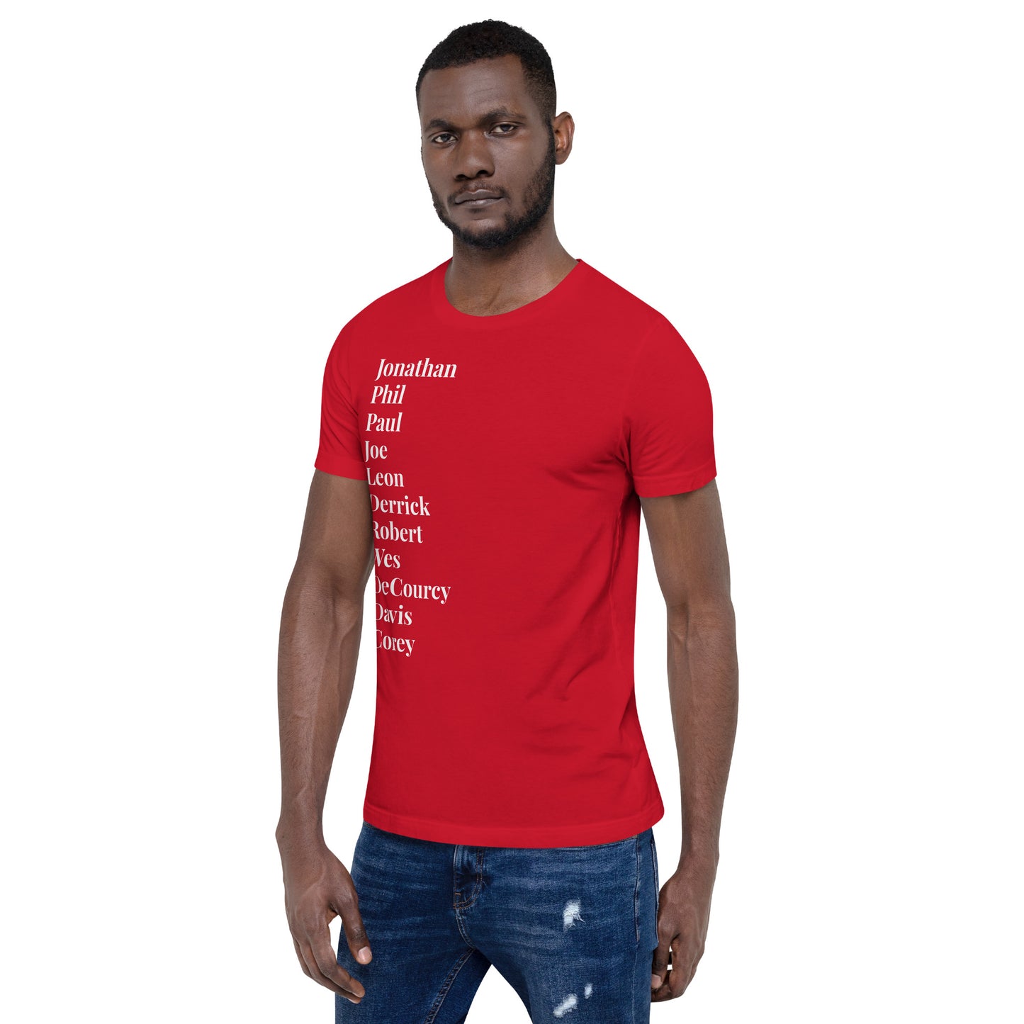 Black TV Male Unisex Tshirt (D9 Red and Blue with White letters options)