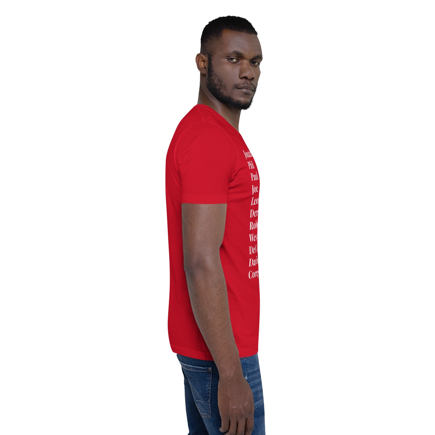 Black TV Male Unisex Tshirt (D9 Red and Blue with White letters options)