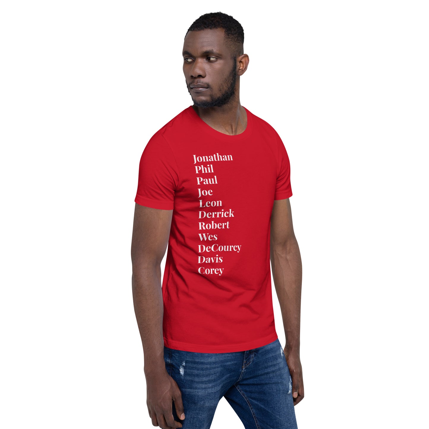 Black TV Male Unisex Tshirt (D9 Red and Blue with White letters options)