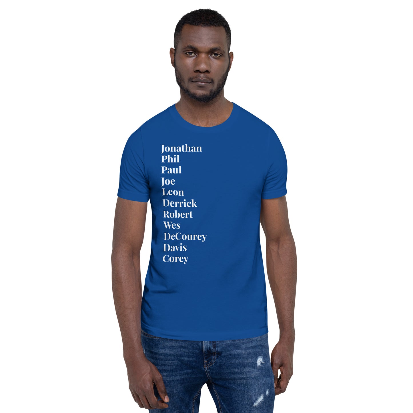 Black TV Male Unisex Tshirt (D9 Red and Blue with White letters options)
