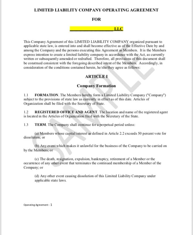 Operating Agreement (LLC Partnerships)