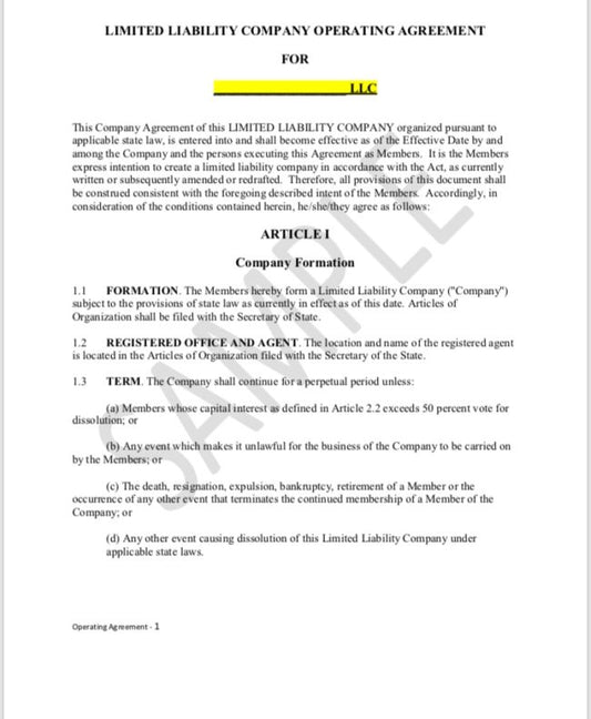 Operating Agreement (LLC Partnerships)